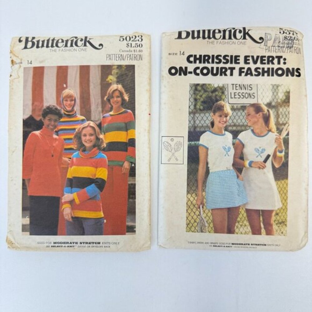 Butterick 80's Vintage Sewing Patterns Chrissie Evert‎ Tennis 5377 5023